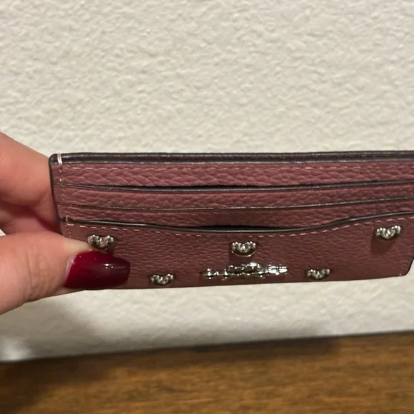 Coach Pink Card Holder with Silver Tone Heart Details - Picture 3 of 4